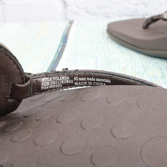 OrthaHeel Yolanda Brown Leather Flip Flop Orthotic Thong Sandals Size 11 - Picture 9 of 9